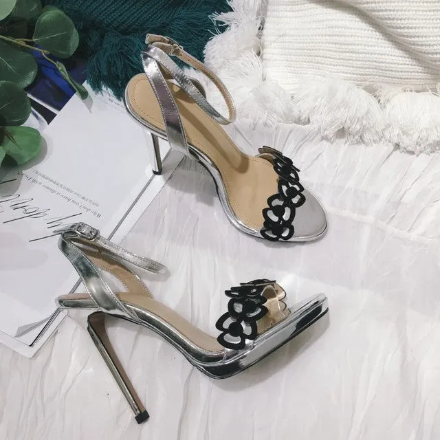 Sexy 2022 Genuine Leather Shoes Summer Silver Stiletto Heel