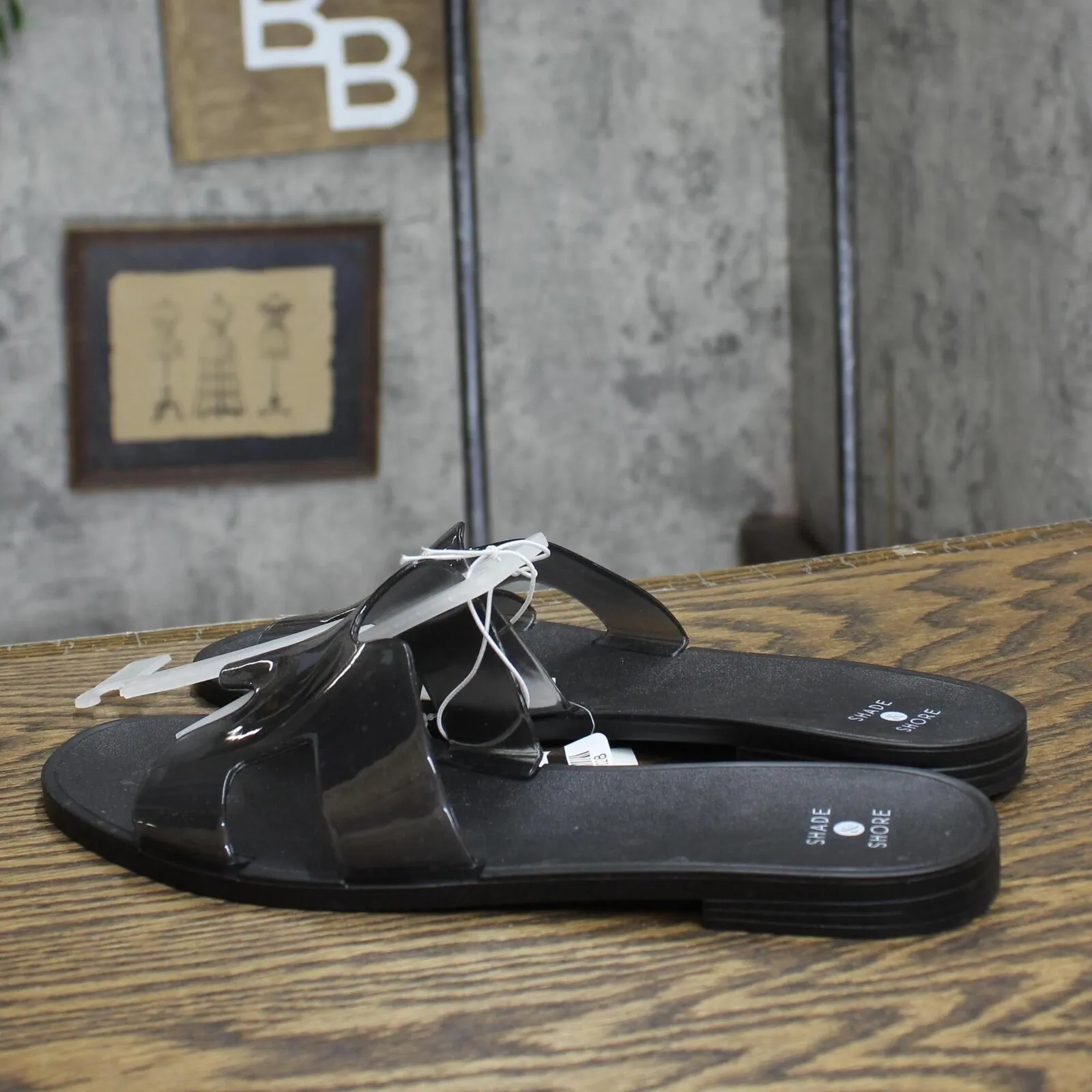 Shade & Shore Womens Bonnie Jelly Slide Sandals 89887066 Black 10M