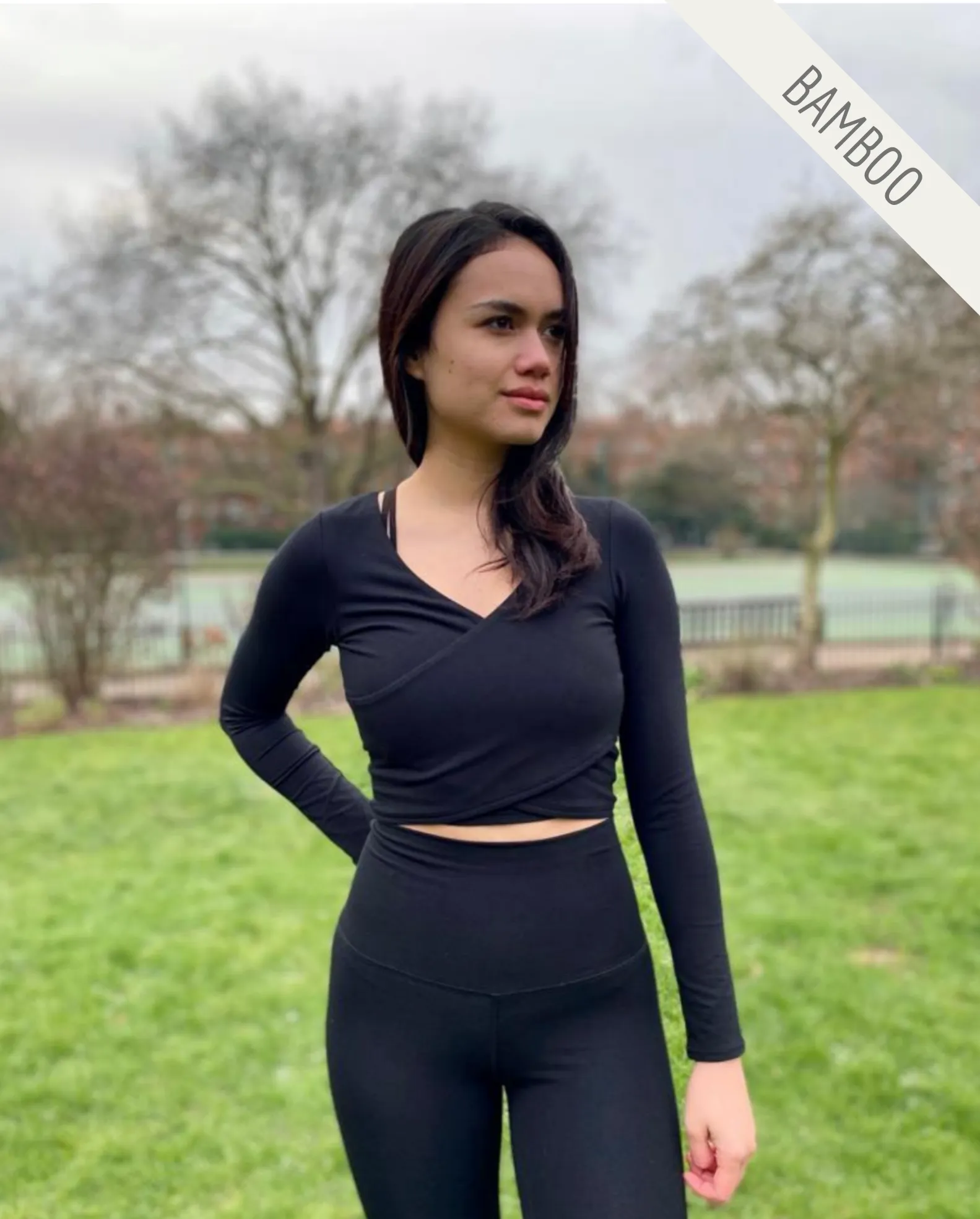 Silhouette Wrap Bamboo Long Sleeve Top - Black