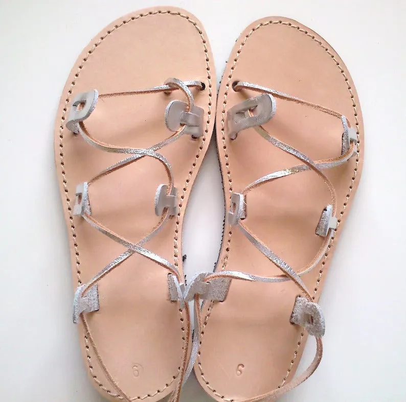 Silver Gladiator Leather Sandals