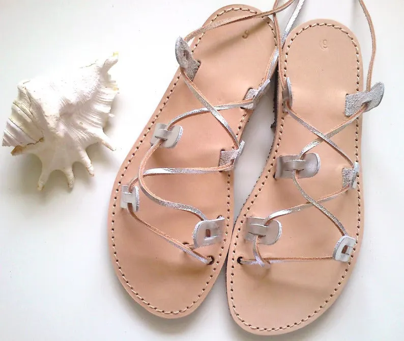 Silver Gladiator Leather Sandals