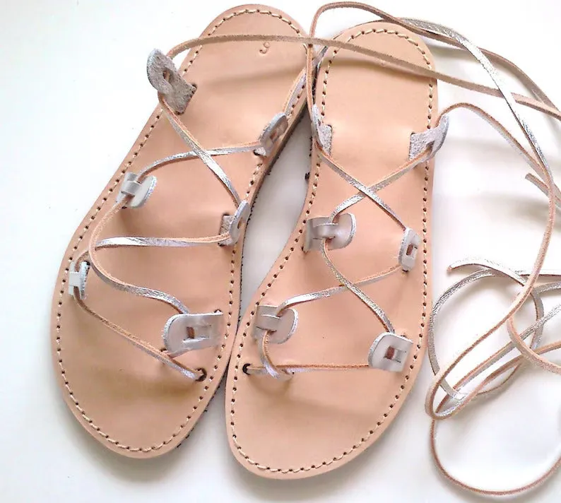 Silver Gladiator Leather Sandals