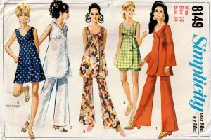 Simplicity 8149 Womens High Waisted Wrap Dress Tunic Flared Pants & Shorts 1960s Vintage Sewing Pattern Size 16 Bust 38 inches