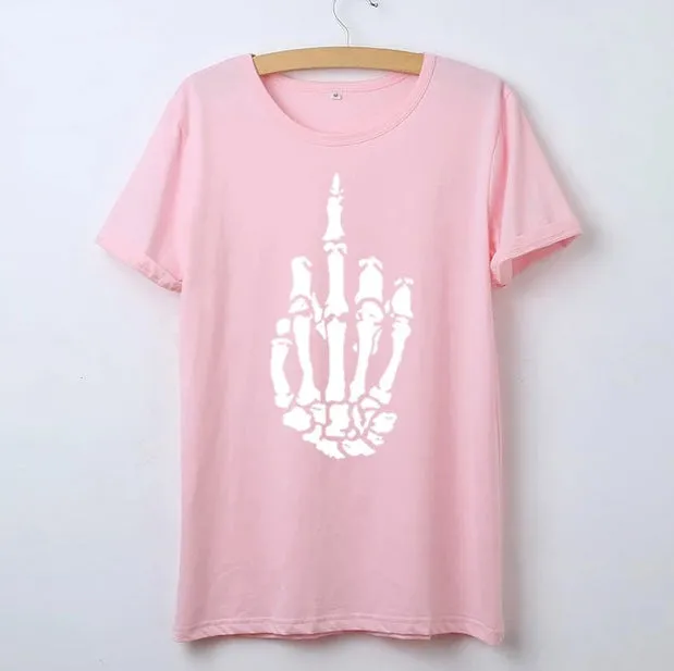 Skeleton Finger gesture Graphic T Shirt for Women
