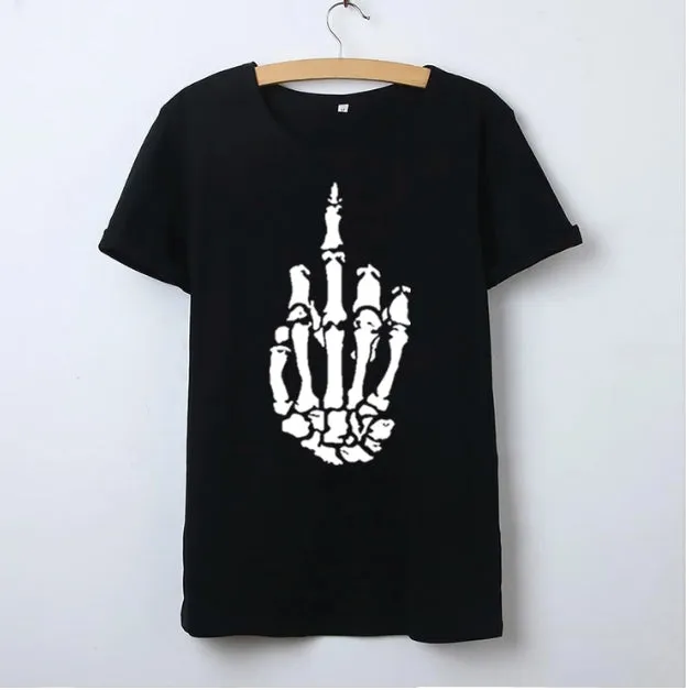 Skeleton Finger gesture Graphic T Shirt for Women