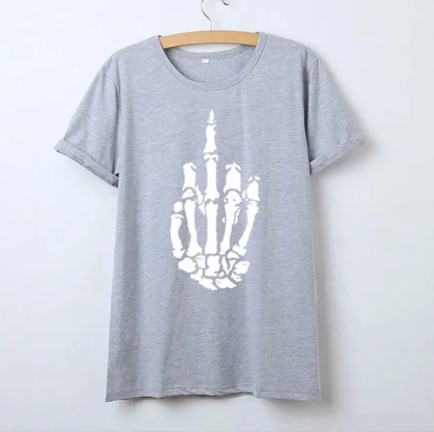 Skeleton Finger gesture Graphic T Shirt for Women