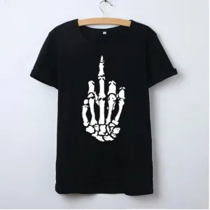 Skeleton Finger gesture Graphic T Shirt for Women