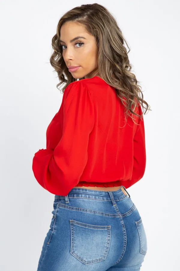 Smocked Hem Wrap Crop Top