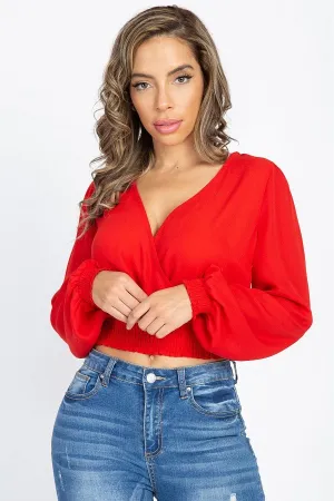 Smocked Hem Wrap Crop Top