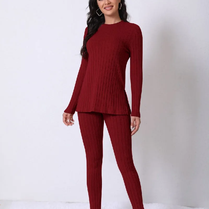 Solid Color Long-Sleeved Tops Casual Ripped Trousers Suit Wholesale Womens Clothing N3824091200013