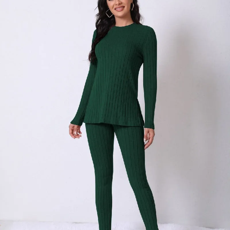 Solid Color Long-Sleeved Tops Casual Ripped Trousers Suit Wholesale Womens Clothing N3824091200013