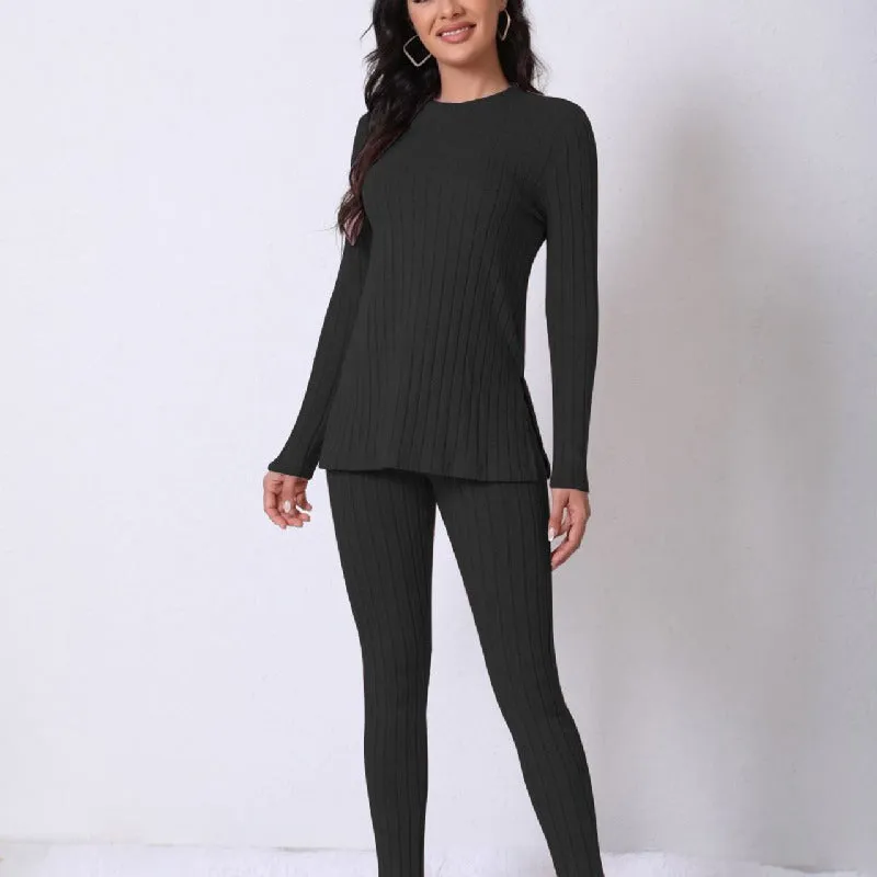 Solid Color Long-Sleeved Tops Casual Ripped Trousers Suit Wholesale Womens Clothing N3824091200013