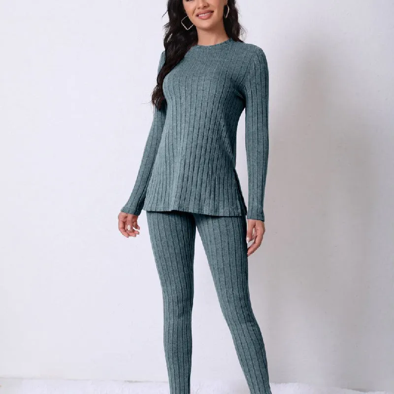 Solid Color Long-Sleeved Tops Casual Ripped Trousers Suit Wholesale Womens Clothing N3824091200013