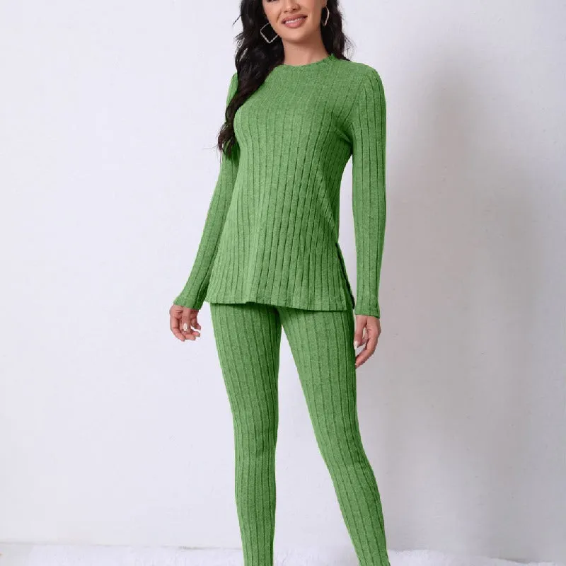 Solid Color Long-Sleeved Tops Casual Ripped Trousers Suit Wholesale Womens Clothing N3824091200013