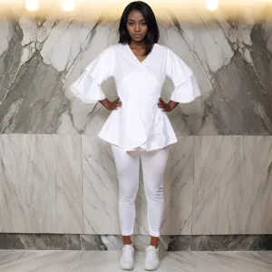 Solid White Wrap Blouse
