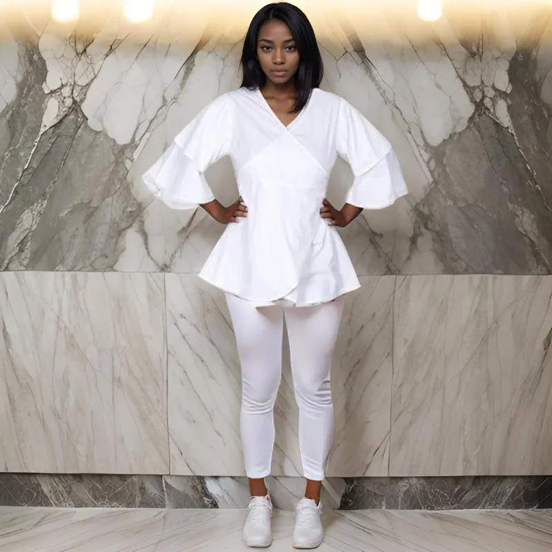 Solid White Wrap Blouse