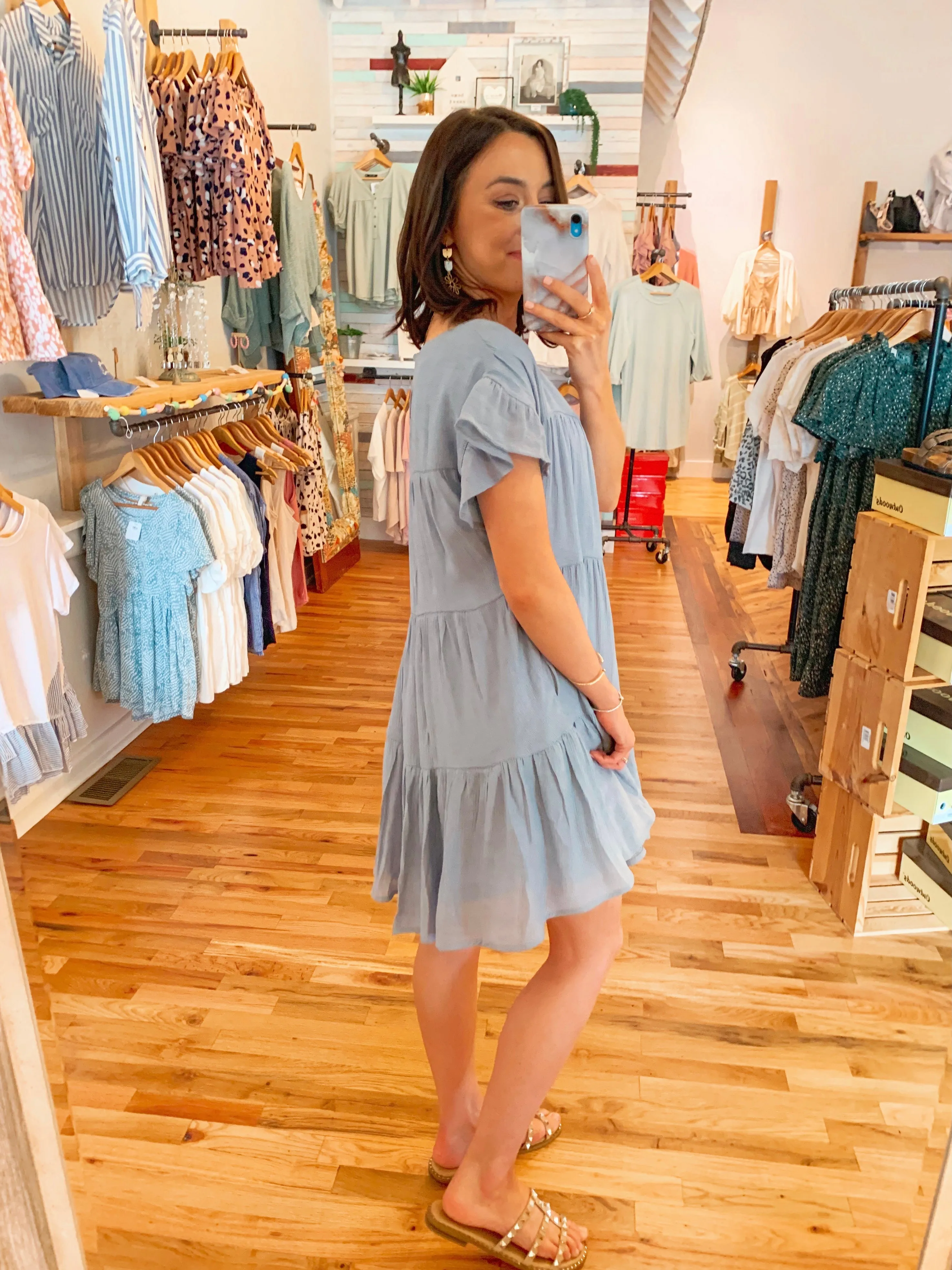 Stella Tiered Swing Dress in Chambray