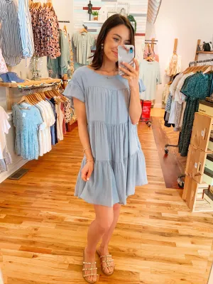 Stella Tiered Swing Dress in Chambray