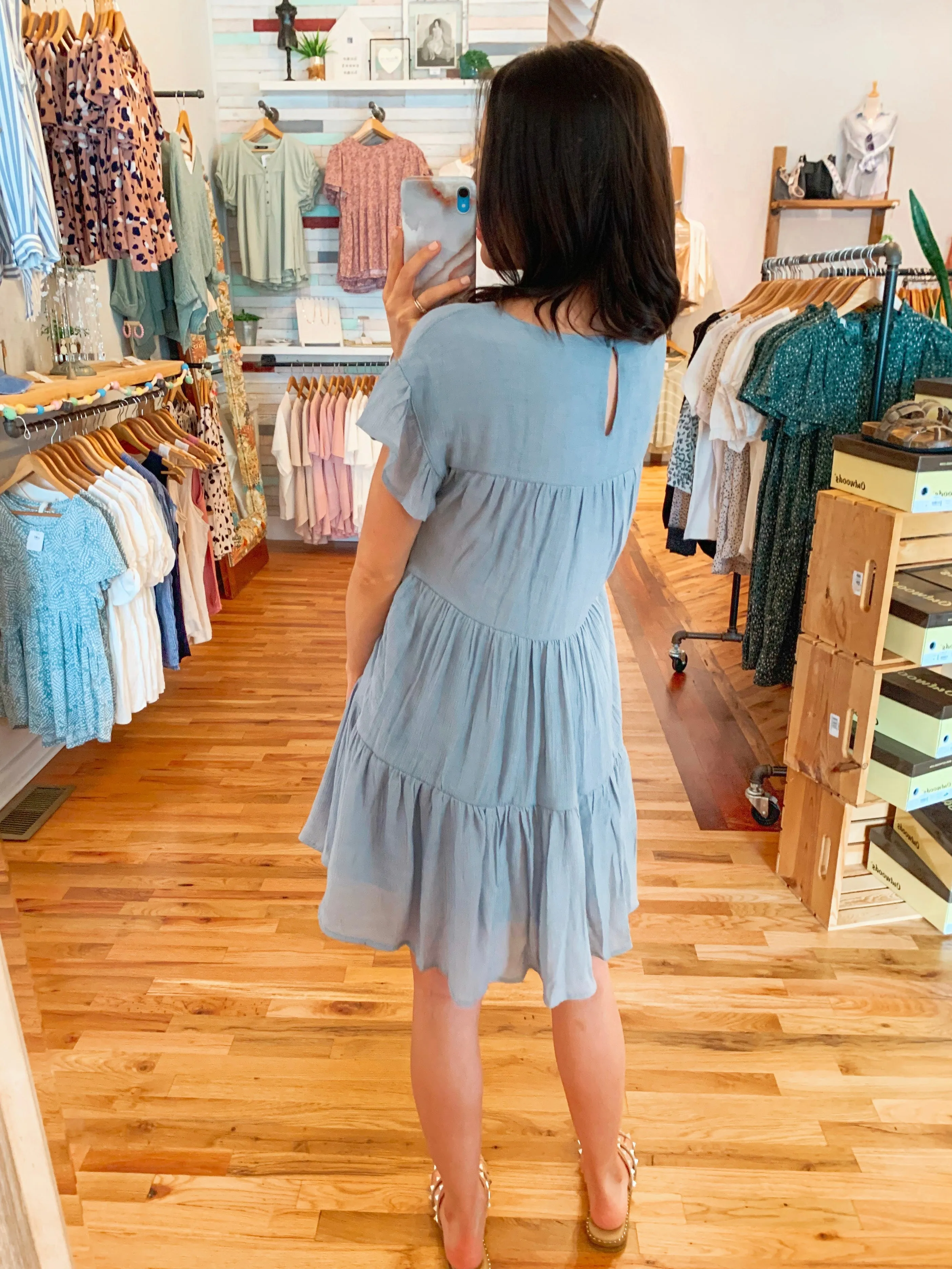Stella Tiered Swing Dress in Chambray