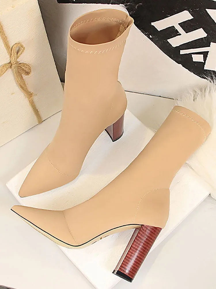 Stitching Chunky Heel Boots
