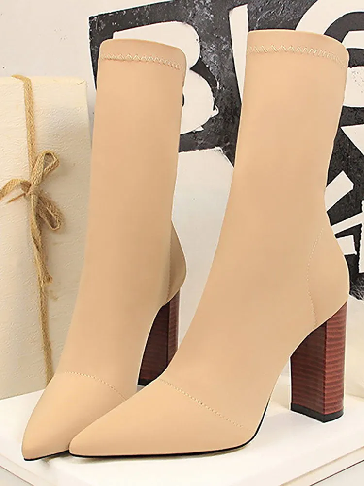 Stitching Chunky Heel Boots