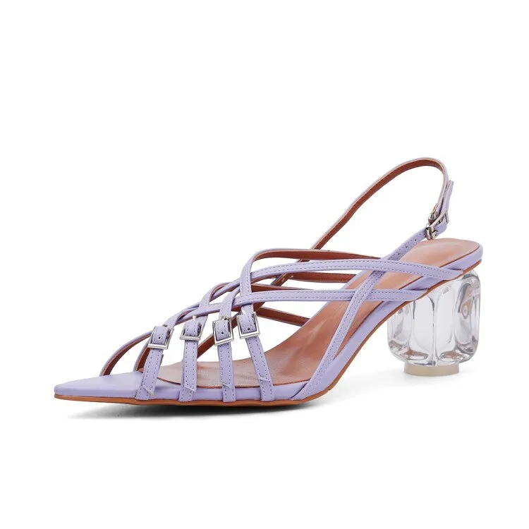 Summer Buckled Strappy Sandals Pointed Toe Women sandalias Crystal Heel Shoes Zapatos Transparentes Mujer 2019