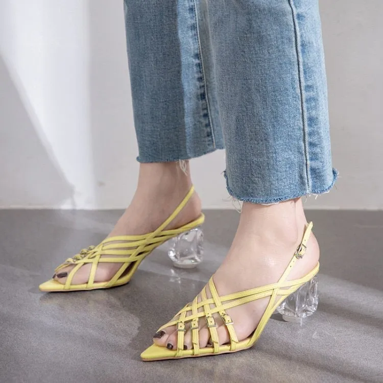 Summer Buckled Strappy Sandals Pointed Toe Women sandalias Crystal Heel Shoes Zapatos Transparentes Mujer 2019