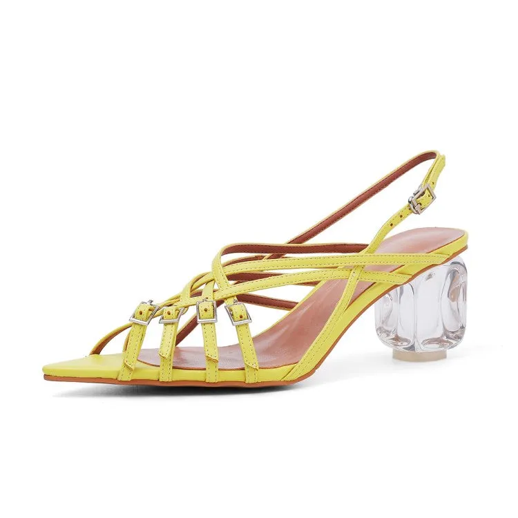 Summer Buckled Strappy Sandals Pointed Toe Women sandalias Crystal Heel Shoes Zapatos Transparentes Mujer 2019