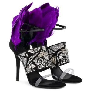 Summer Glitter Rhinestone Embellished Purple Feather Sandals