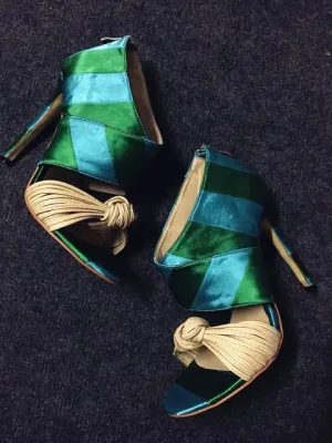 Summer Mixed Colors Striped Satin Sandals Ladies Thin Strappy