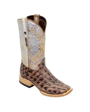 TANNER MARK MEN'S EXOTIC LEATHER Monster Fish Mustang Brown Cowboy Boots EE