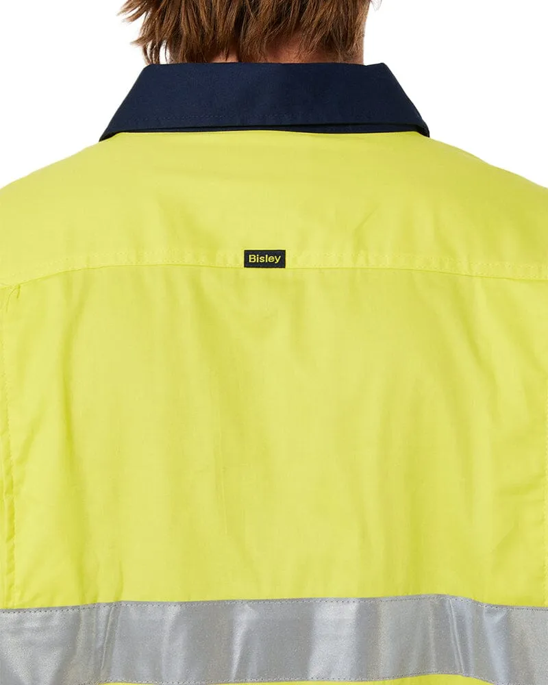 Taped Hi Vis Closed Front Lightweight LS Shirt - Yellow/Navy