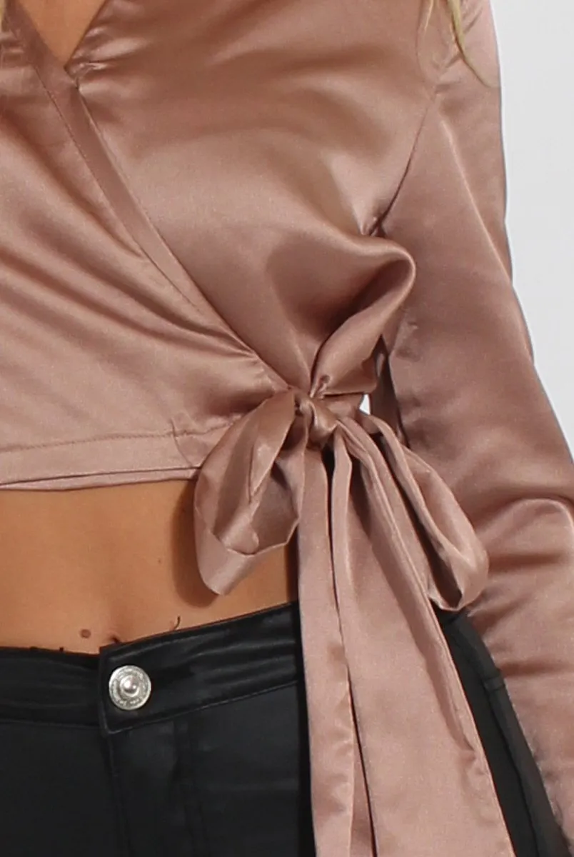Taupe Silk Wrap Crop Top - Danielle