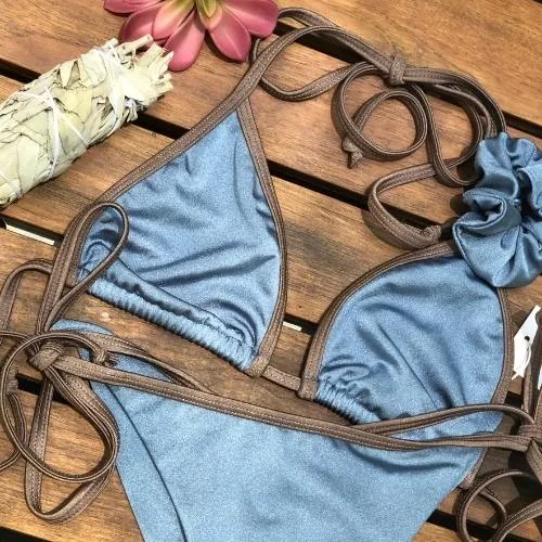 The Lola String Bikini Top in Smokey Blue
