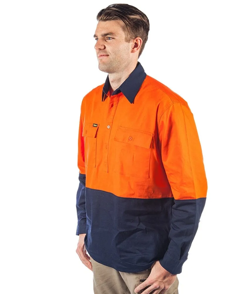 Tradies Hi Vis Closed Front LS Shirt Value Pack - Orange/Navy
