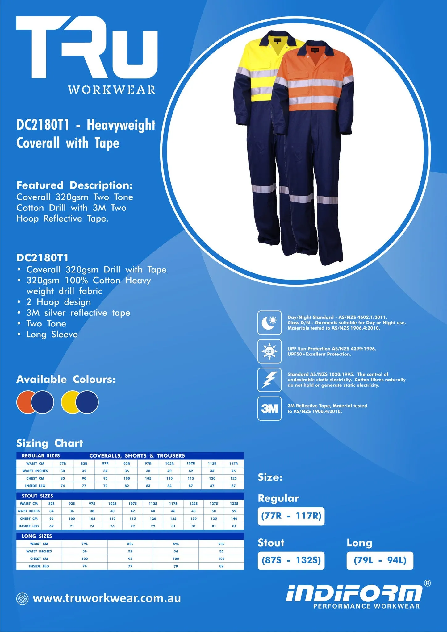 Tru Workwear Regular Weight Cotton Drill Coveralls c/w 3M Reflective Tape DC2180T1