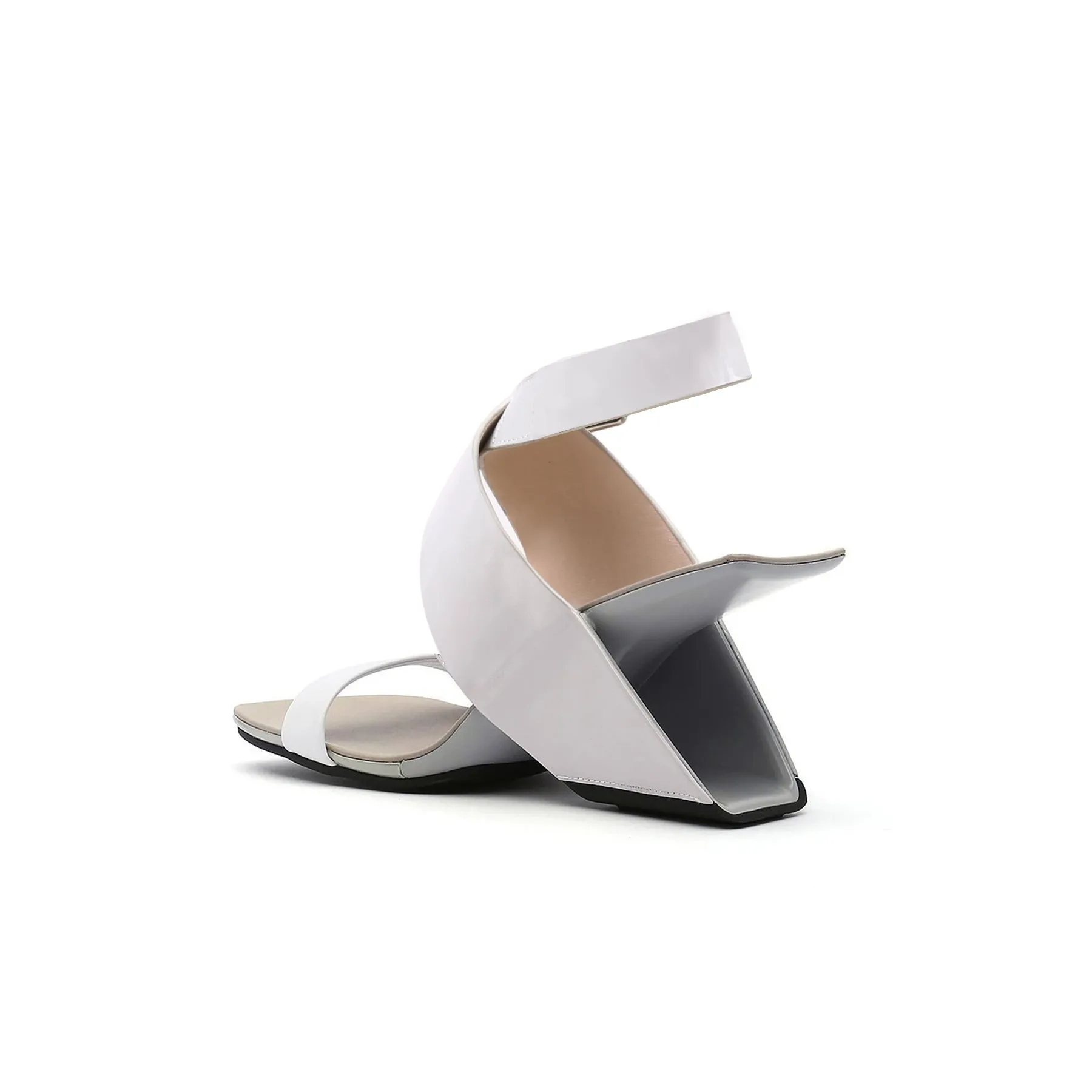 Twist Strap Open-Heel Leather Slide Sandal - Cream