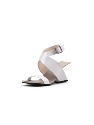 Twist Strap Open-Heel Leather Slide Sandal - Cream