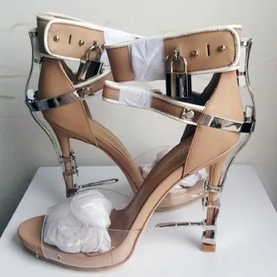 Unique PVC Transparent Colorful Crystal Summer Shoes Woman Cover Heel Ankle Strappy Locked Sandals Women