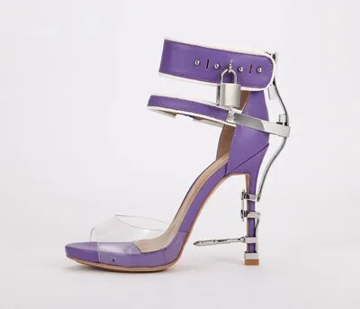Unique PVC Transparent Colorful Crystal Summer Shoes Woman Cover Heel Ankle Strappy Locked Sandals Women