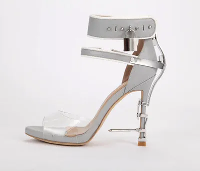 Unique PVC Transparent Colorful Crystal Summer Shoes Woman Cover Heel Ankle Strappy Locked Sandals Women