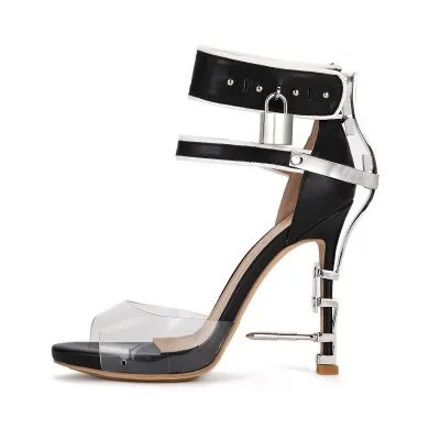 Unique PVC Transparent Colorful Crystal Summer Shoes Woman Cover Heel Ankle Strappy Locked Sandals Women
