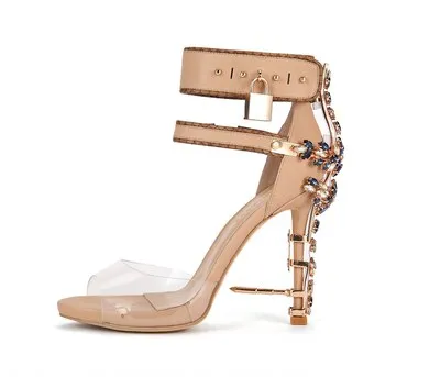 Unique PVC Transparent Colorful Crystal Summer Shoes Woman Cover Heel Ankle Strappy Locked Sandals Women