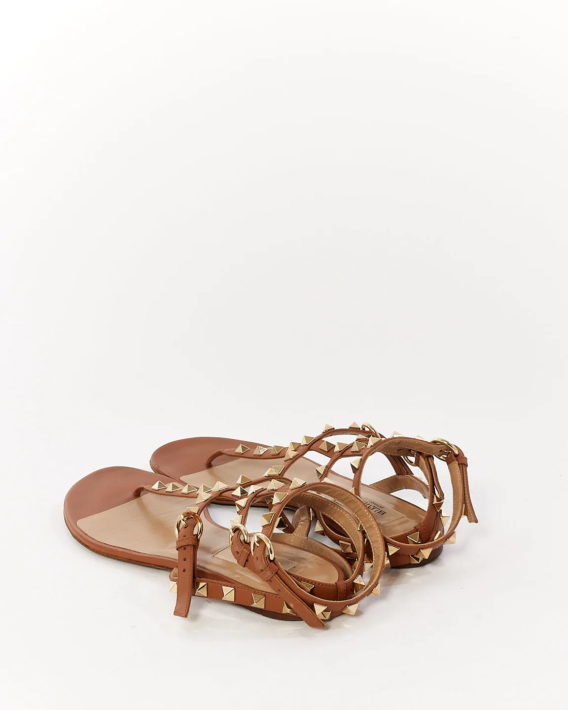 Valentino Tan Leather Rockstud Gladiator Sandals - 38