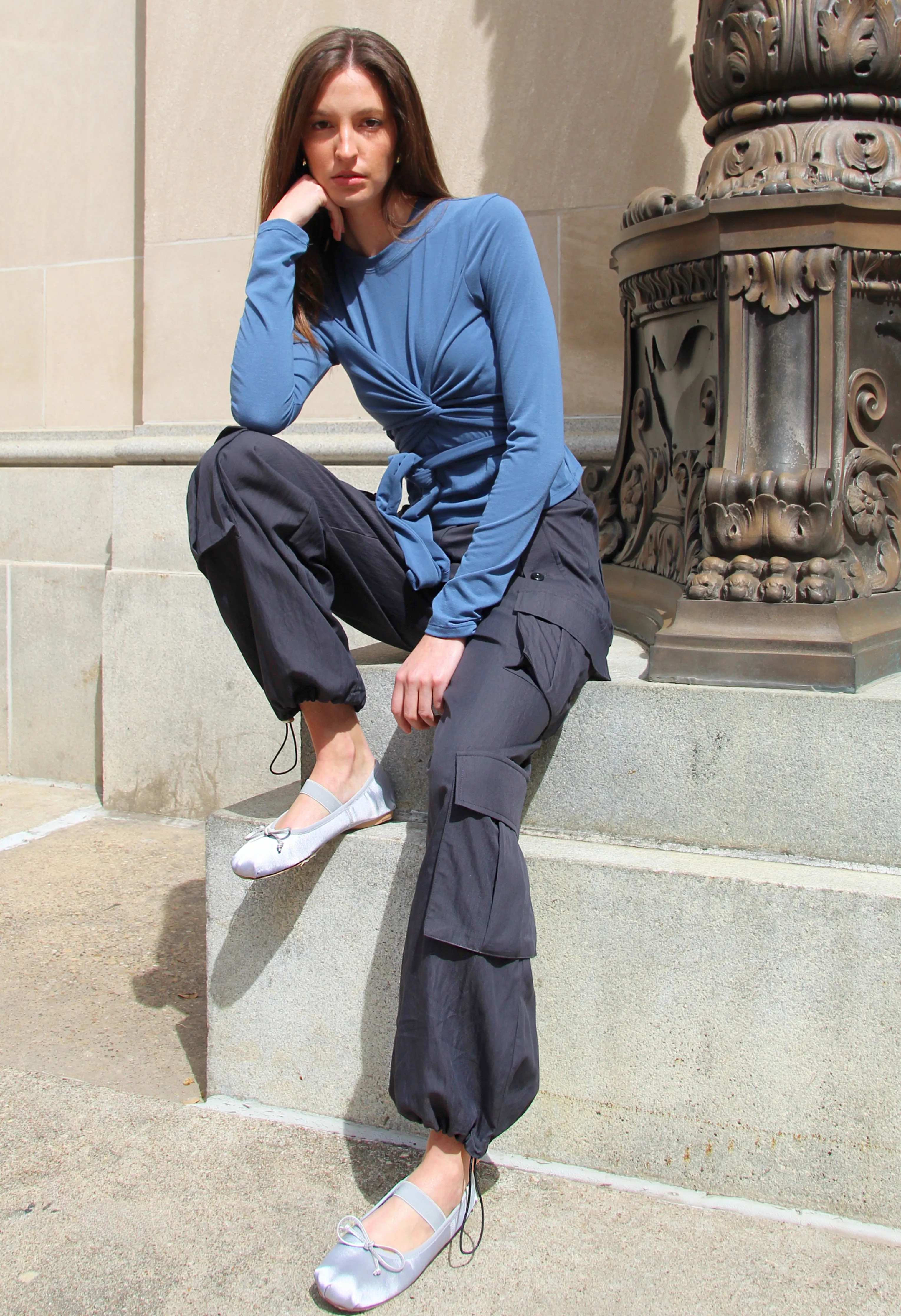 Versatile Wrap Top in Stone Blue