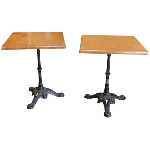 Vintage French Iron Base Bistro Tables with Square Fiberglass Faux "Stone" Top