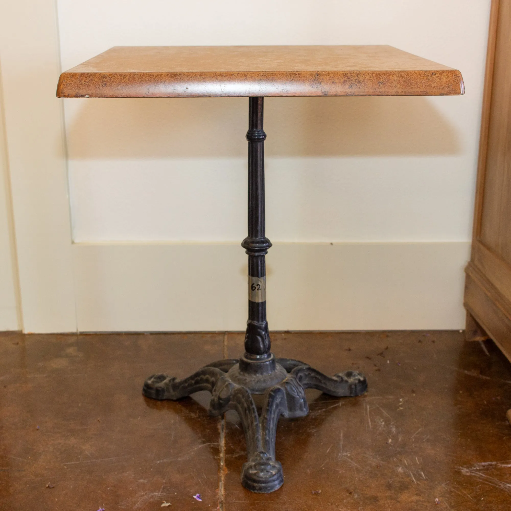 Vintage French Iron Base Bistro Tables with Square Fiberglass Faux "Stone" Top