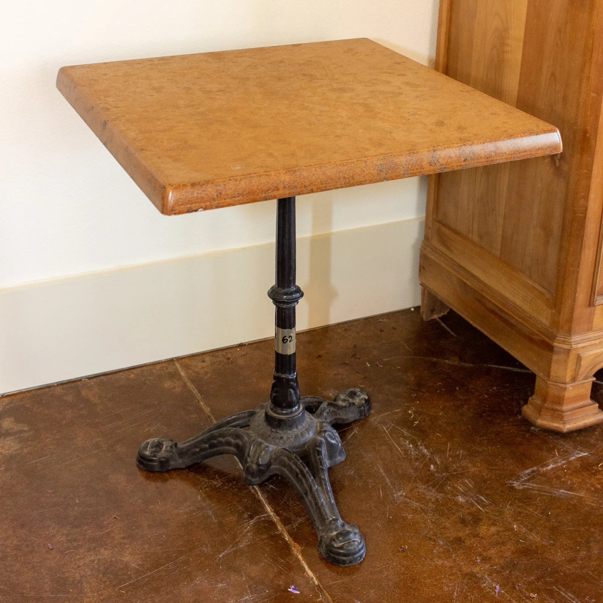 Vintage French Iron Base Bistro Tables with Square Fiberglass Faux "Stone" Top