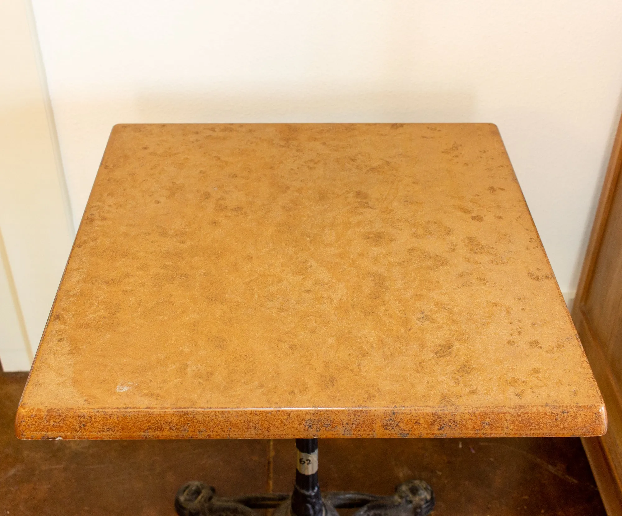 Vintage French Iron Base Bistro Tables with Square Fiberglass Faux "Stone" Top