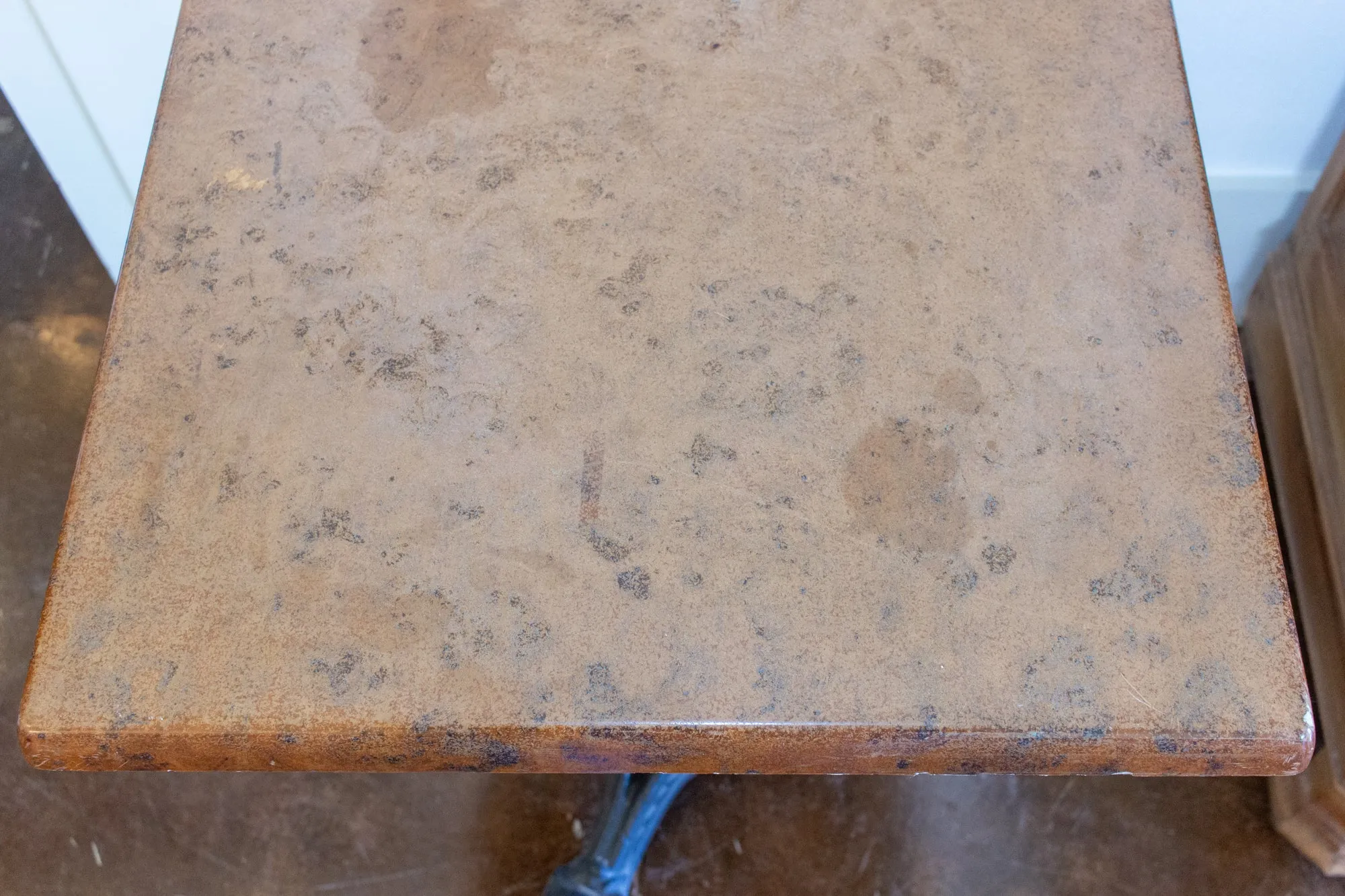 Vintage French Iron Base Bistro Tables with Square Fiberglass Faux "Stone" Top
